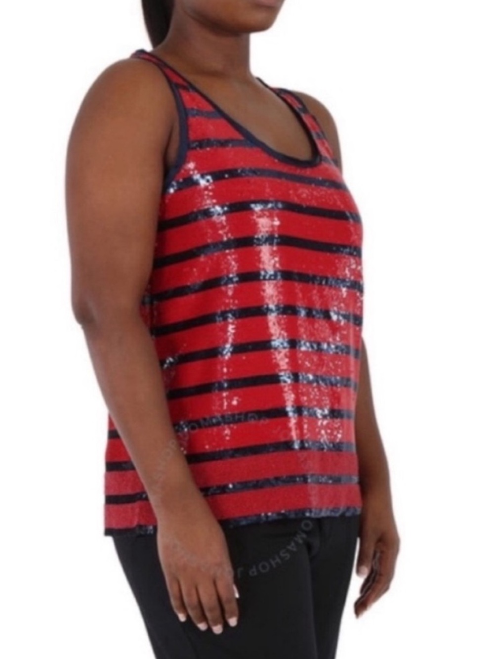 Polo by Ralph Lauren Red and Black Sequin Striped Tank
